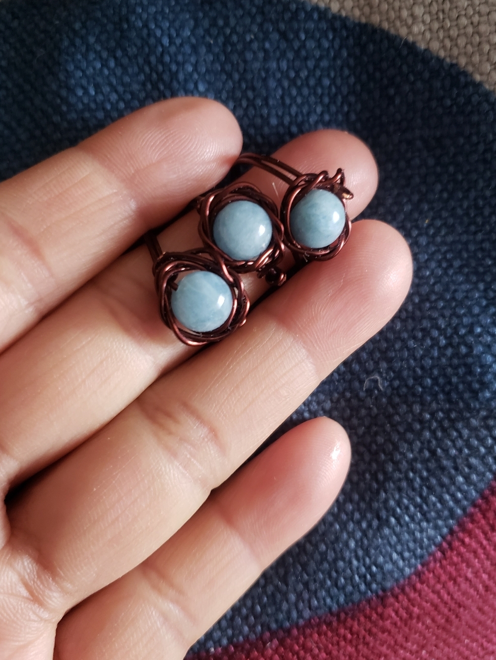 New Handcrafted Larimar Stone Wire-Wrapped Ring